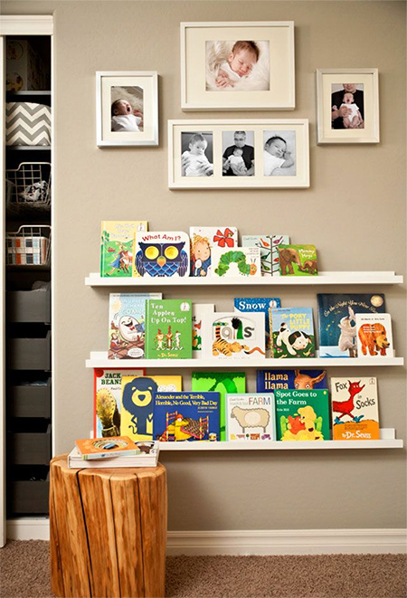 Make your own book ledges and set up a children's library wall
