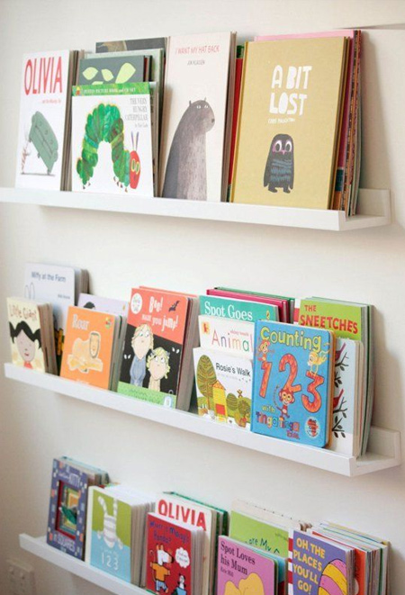 Make your own book ledges and set up a child's library wall