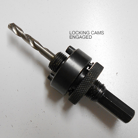 locking cams are engaged to secure the hole saw
