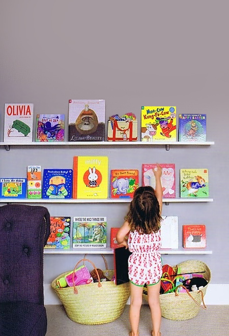 Make your own book ledges and set up a children's library wall