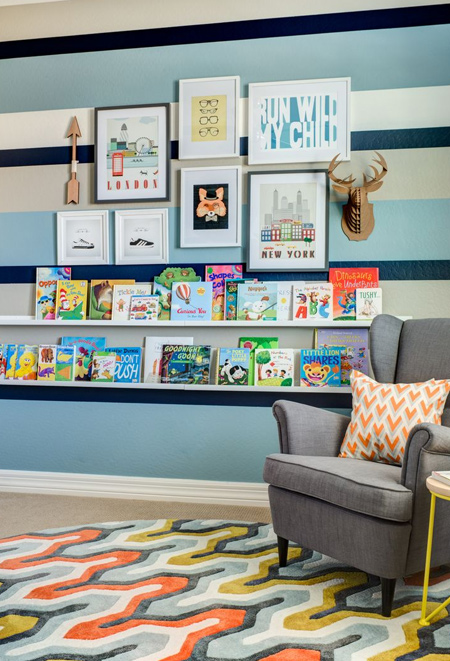 book ledges for reading corner in childs bedroom