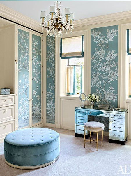 chinoiserie wallpaper panels on closet or wardrobe doors