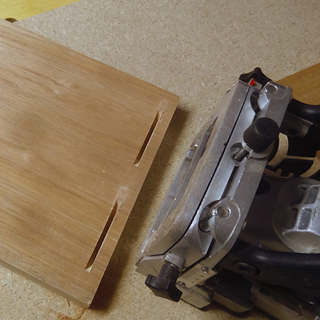 4. For this project I am using a Tork Craft Biscuit Joiner to cut slots in the sides and back of the sections. You can buy this tool online at www.tools4wood.co.za.