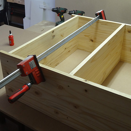 bessey clamps to hold bookshelf until glue dries