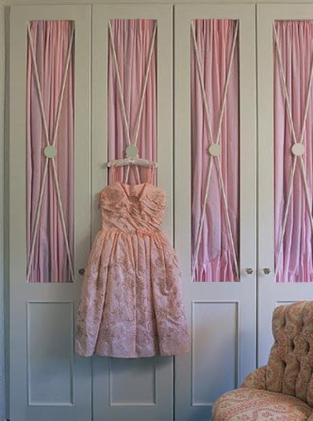 Dress up closet doors with fabric, wallpaper or panelling
