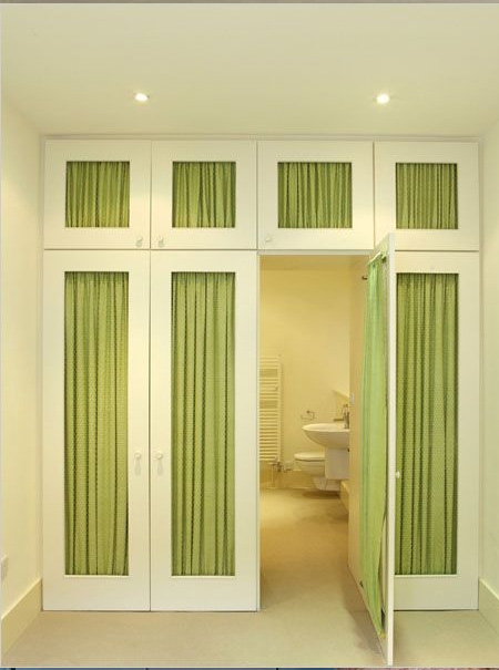 Dress up closet doors with fabric, wallpaper or panelling