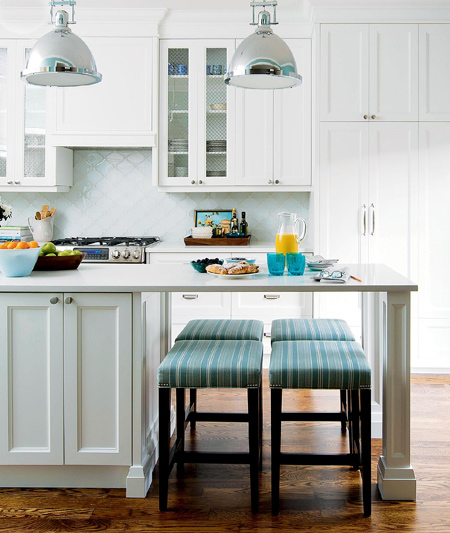 If you already have stools that are looking a little worse for wear, a fresh coat of paint and an uphostery job will soon make them look new again