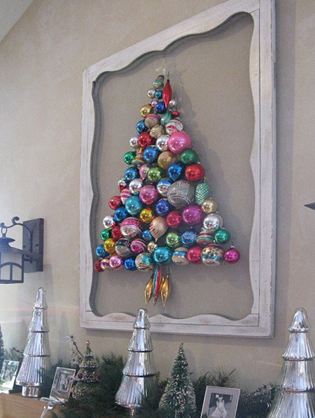 frame old baubles in frame for festive decorations