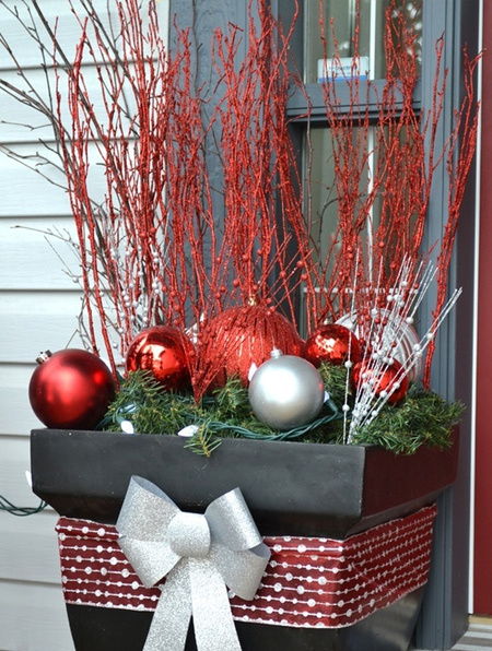 old babubles decorate outdoor flower pot