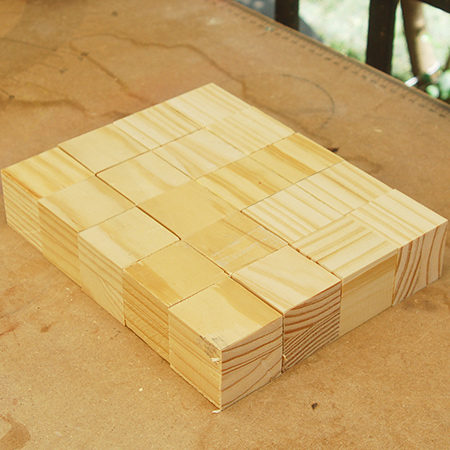 The square blocks were made using scraps of 44 x 44mm pine. I cut 20 blocks in total.