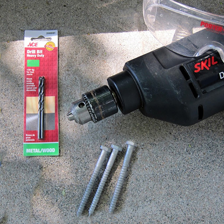 Use an 8mm HSS bit and a corded drill to drill 3 holes along the length of the top cross section (equally spaced at the sides and centre), and 2 holes down the side sections.
