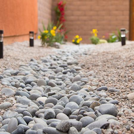 garden drainage and water run off with pebble bed
