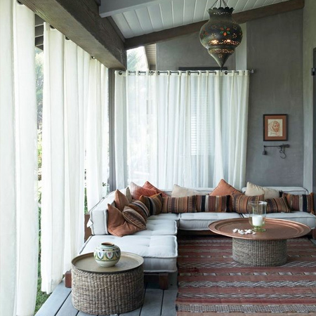 HOME-DZINE - DIY Projects - If you want to add privacy and shade to a covered patio, consider installing curtain rods around the perimetre to hang translucent drapes.