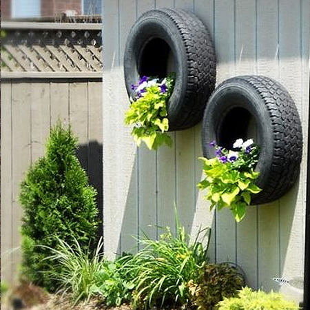 More ideas for using old tyres in the garden for plants