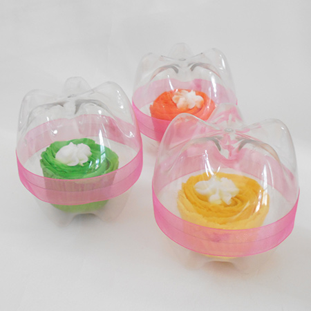 Recycled plastic bottles into cupcake holders