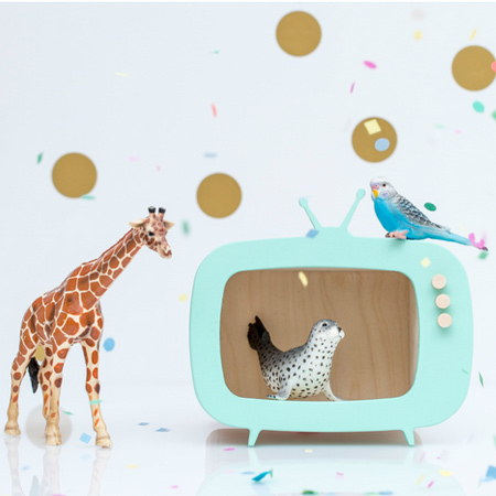 The mini 'TeeVee' can be used on it's own, or add even more playtime fun as the main feature show in a bedroom.