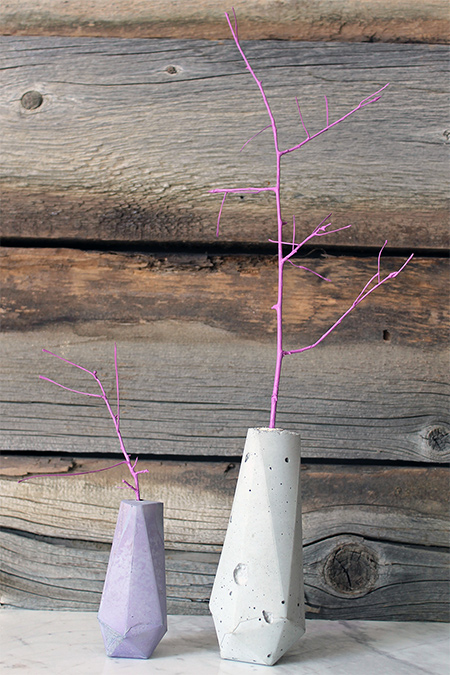 While these vases are available for purchase overseas, you can easily make your own concrete vases. We offer a variation of this design for a simple concrete vase.