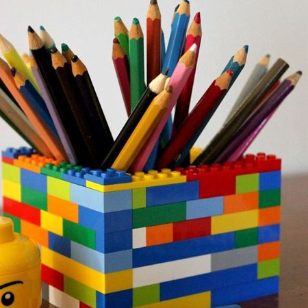 With lego blocks you can create so many different shapes. They make practical containers for crayons, pens or pencils.