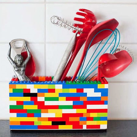 You can even add a splash of colour to a kitchen with storage containers crafted using lego blocks.