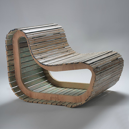 Gruba have designed a range of furniture that is manufactured using reclaimed wood blinds wrapped around a plywood support frame