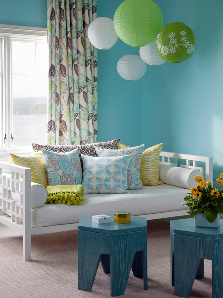 use coloured and patterned chinese paper lanterns to add interest to a room