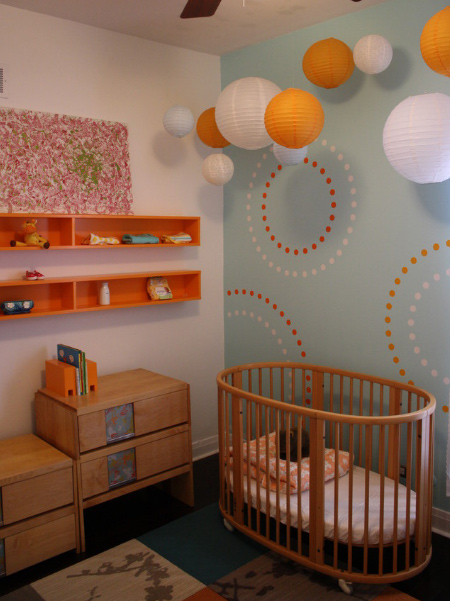 dress up a nursery with chinese paper lanterns in complementary colours