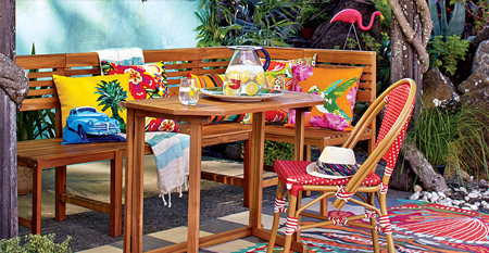 With fabrics, you can be selective and choose patterns and colours that you like, whether you prefer a traditional style, or something a little more splashy and colourful. You can add quirky fum to an outdoor setting using a combination of different fabics.&nbsp;