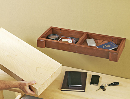 Let's face it, everyone could do with a secret space for storing valuables if you don't have a safe. This secret wall shelf has a hidden compartment that is not visibile unless you know where it is, and is great for storing valuables.