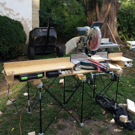 The Centipede comes complete with accessories to hold boards in place, making a 2-person job easy for 1. The configuration allows for multiple work stations; use as a sawhorse at one end with a bench top power tool at the other. 