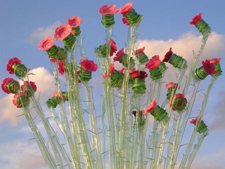 everlasting bouquet of pink roses from recycled PET plastic bottles