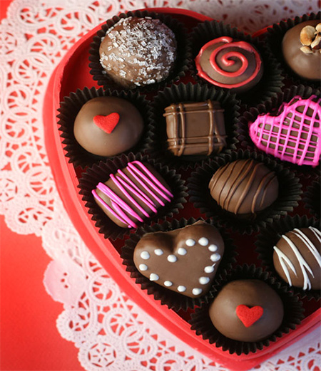 fondant icing heart shaped box filled with home made red velvet dipped chocolates