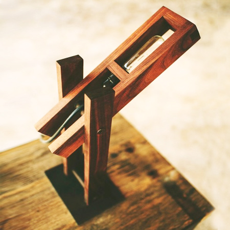 unique desk lamp is handmade from hardwood
