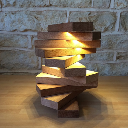 meranti blocks and led lights for desk or table lamp