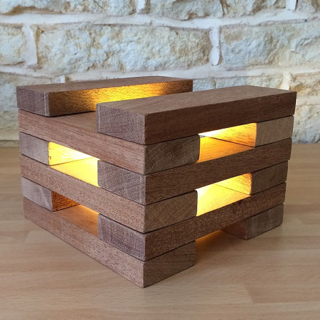 stacked meranti wood blocks and led lights for desk or table lamp