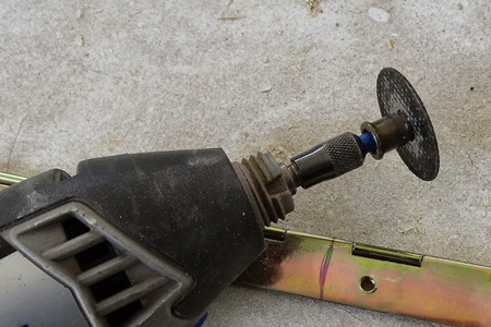 You can even use the cut-off wheel to cut piano hinges down to size for specific projects.