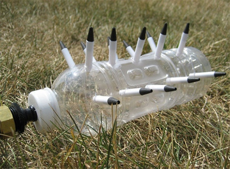 Recycle a plastic bottle and old pens into a garden sprinkler