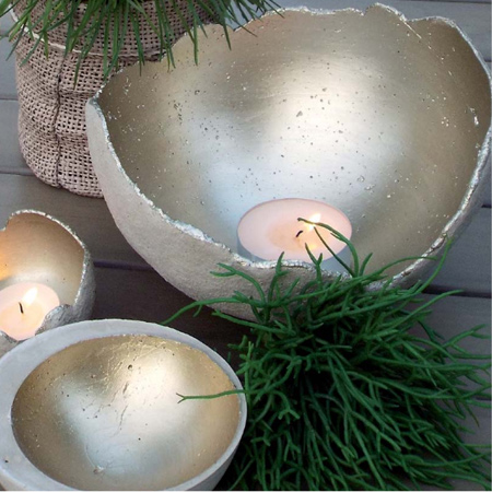 There are various other options for spraying inside the concrete sphere. Use Rust-Oleum Universal metallic spray paint in silver or gold to reflect light. 