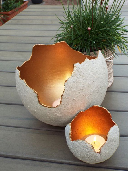 These decorative concrete pots can be used for small plants or herbs, or spray the inside with Rust-Oleum Metallics, pop in a candle, and add unique lighting to your next outdoor event.