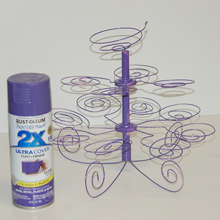 I sprayed my wire cupcake stand with Rust-Oleum 2X in gloss grape.