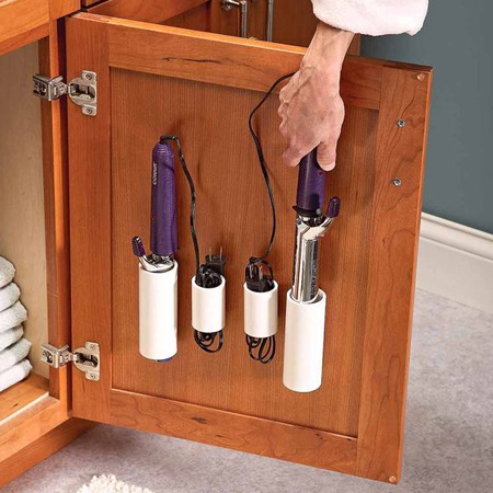 Put PVC offcuts to good use for storing your hair tools and accessories