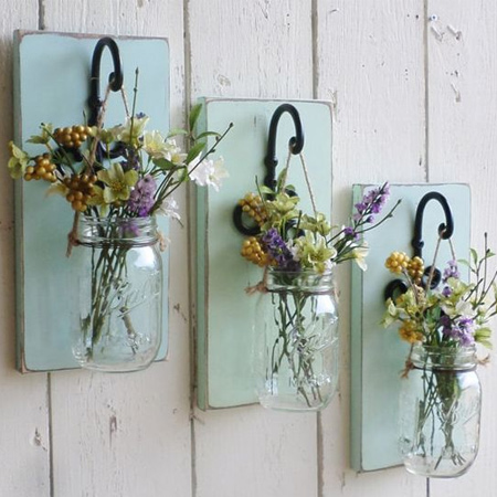 Use with brackets and Ball jars as plant holders [above], or bend medium-gauge copper wire to hang glass plant holders