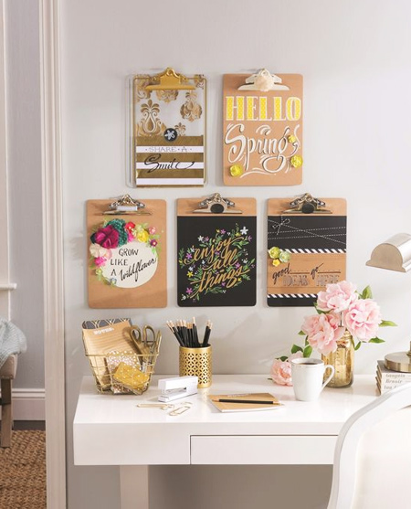beautiful home office ideas - clipboard wall organiser