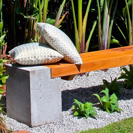 oncrete and wood garden bench
