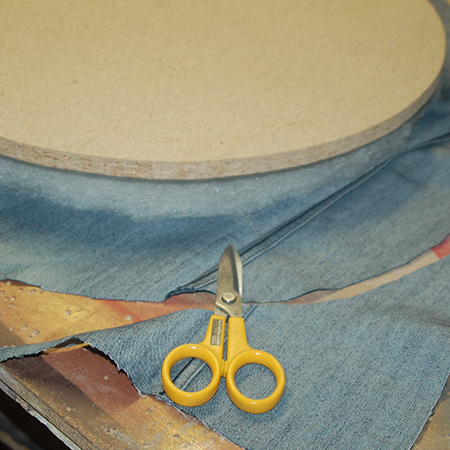Tyre ottoman with jeans fabric seat
