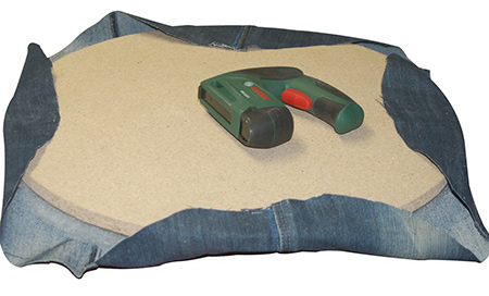 Tyre ottoman with jeans fabric seat