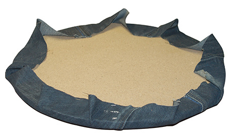 Tyre ottoman with jeans fabric seat