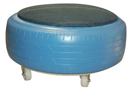 Tyre ottoman with jeans fabric seat