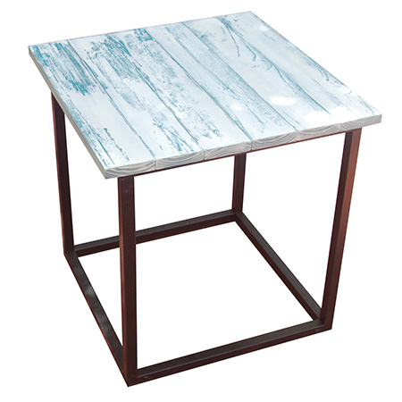 Use the old-fashioned distressing technique by rubbing a wax candle over the surface of the wood before spraying. Spray lightly and let dry and then use fine steel wool to take back the Rust-Oleum Chalked paint and reveal the base coat colour.