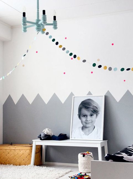 fun grey zigzag pattern on child's bedroom wall