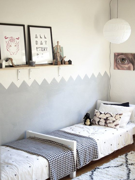 shades of grey zigzag design on kid's bedroom wall